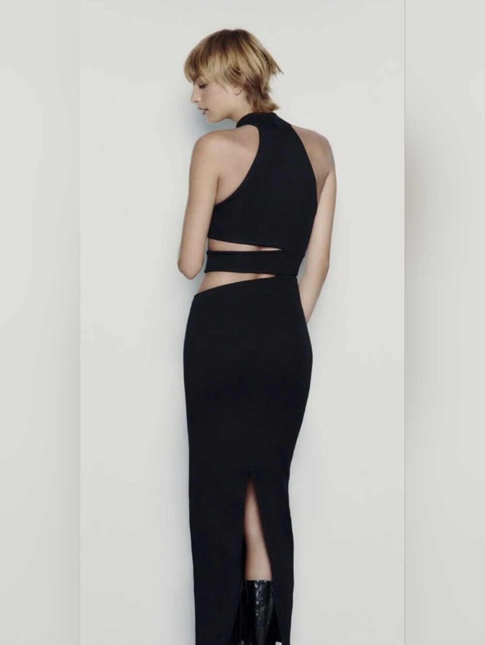 54. NWT - ZARA Black Fitted Cutout Maxi Dress - Picture 2 of 8